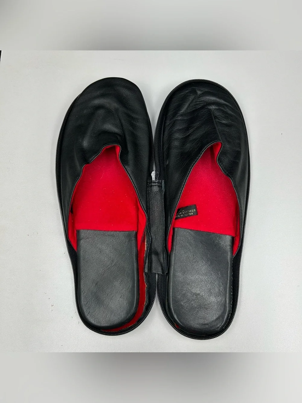 Vintage Cadillac Leather Travel Slippers Zipper Case Made Korea Hotel Gift